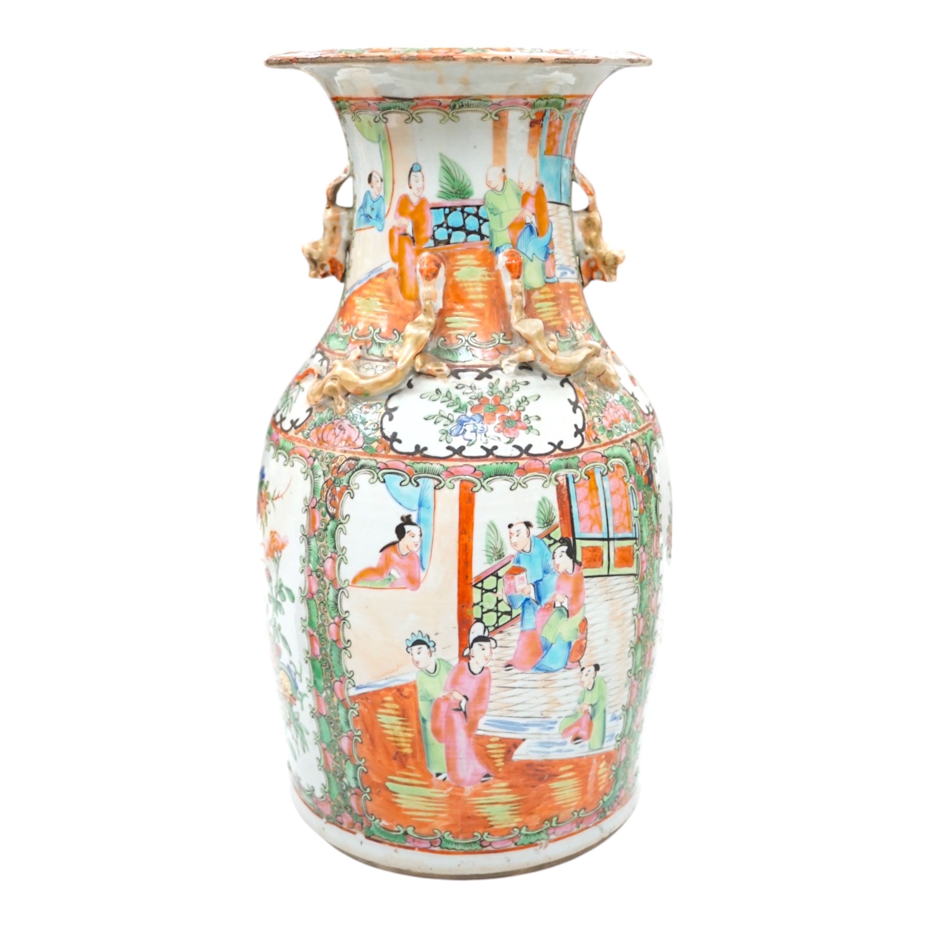 A 19th century Chinese famille rose vase, 33.5cm. Condition - poor to fair